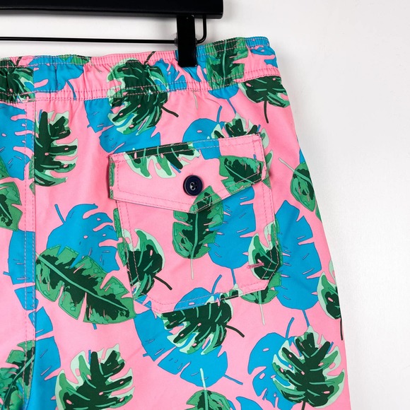 J.Crew Factory (L) Swim Trunks Shorts Flex Swimwear Leaves Pink Green Blue - Picture 4 of 10